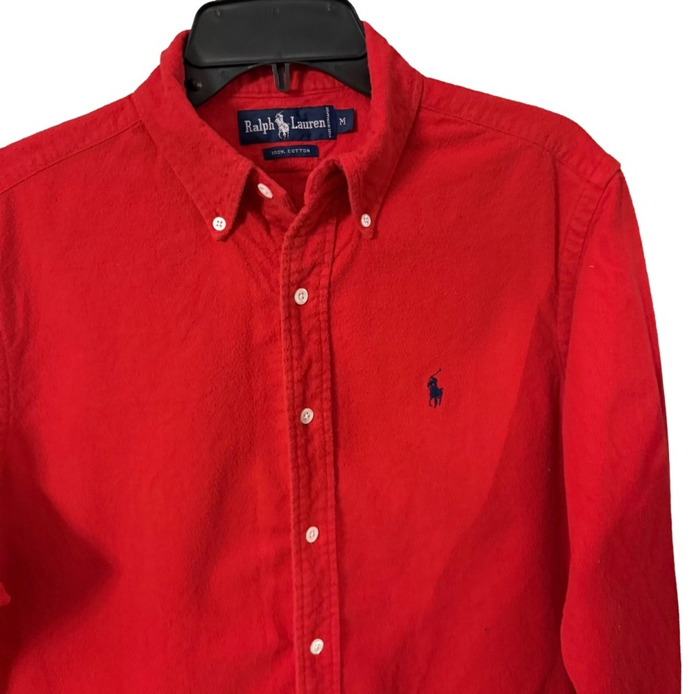Ralph Lauren Red Button-Down Oxford Shirt with Navy Pony - Picture 3 of 13